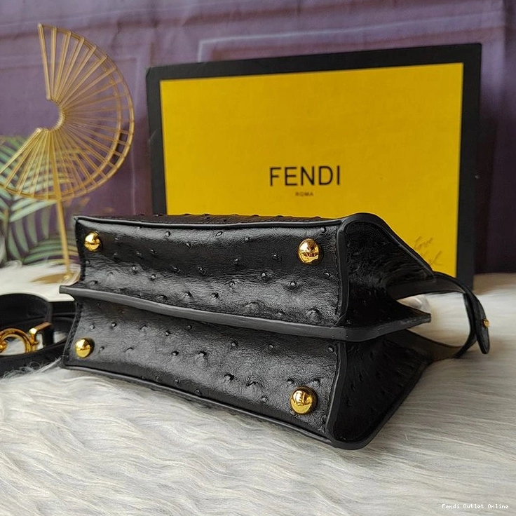 Affordable Fendi Ostrich Black Peekaboo Leather ISeeU Petite Bag In 0708